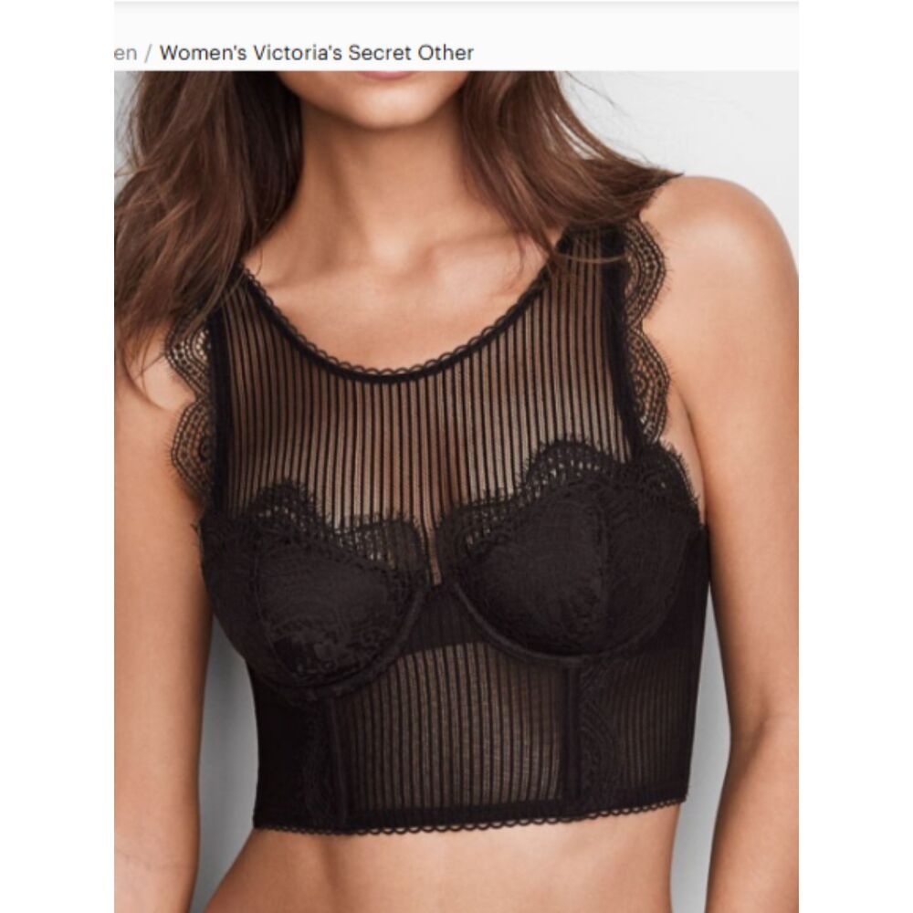 Victoria's Secret Dream Angels Black Lace Trimmed Lined Demi Bustier Top Cups